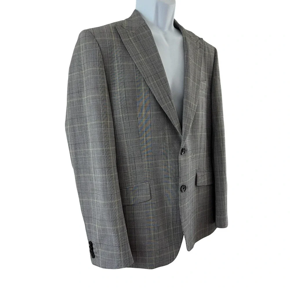 Express Suit Jacket Mens 40R Gray Plaid Wool Blend Extra Slim Stretch Business